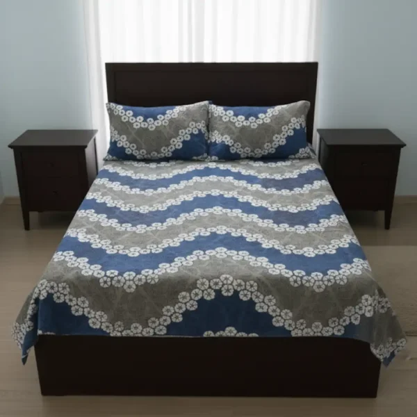 Blue Grey Floral Wave Bedsheet