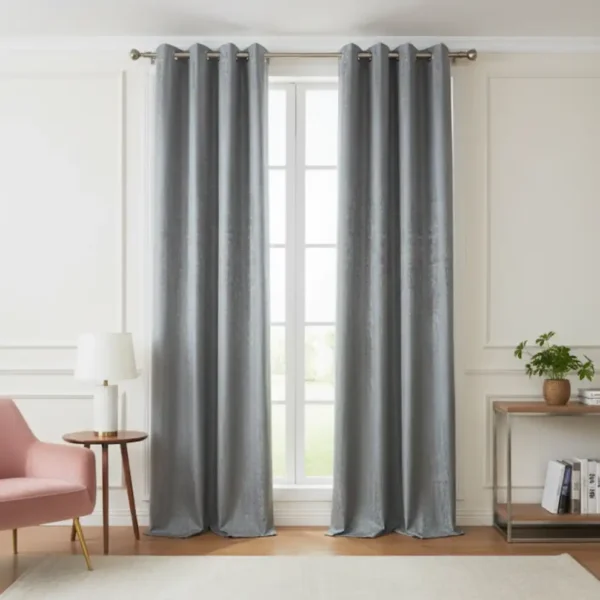 Silver Grey Textured Eyelet Blackout Curtains