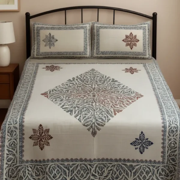 Artisan Crafted Floral Medallion Double Bedsheet