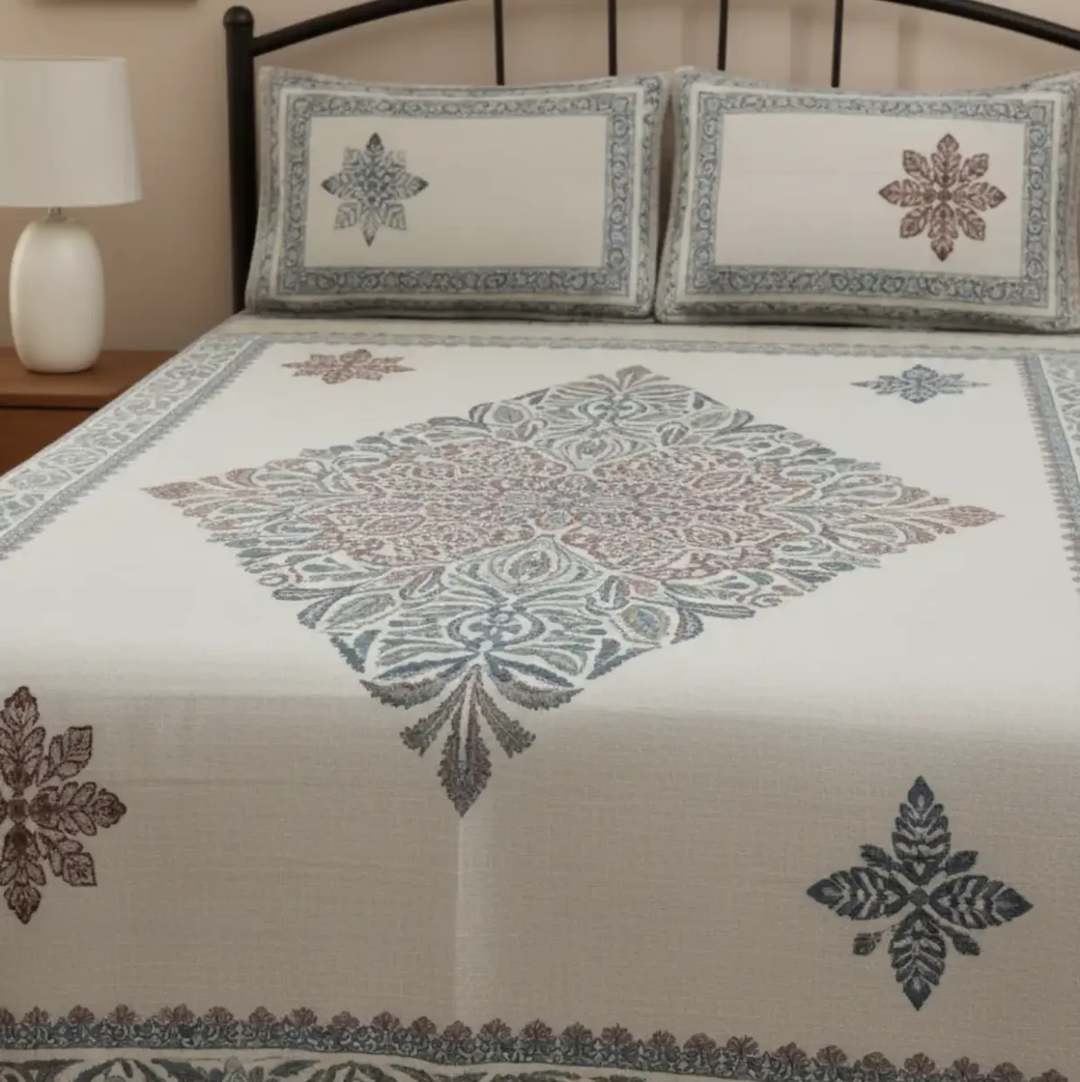 Artisan Crafted Floral Medallion Double Bedsheet - Image 2