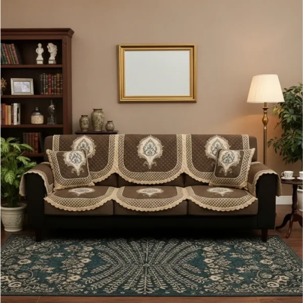 Traditional Brocade & Quilted Panel Sofa Cover Set