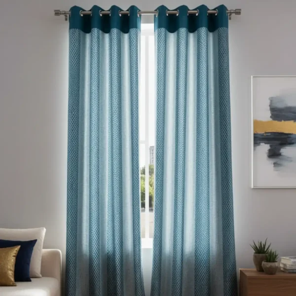 Turquoise & Teal Dual-Tone Geometric Curtains
