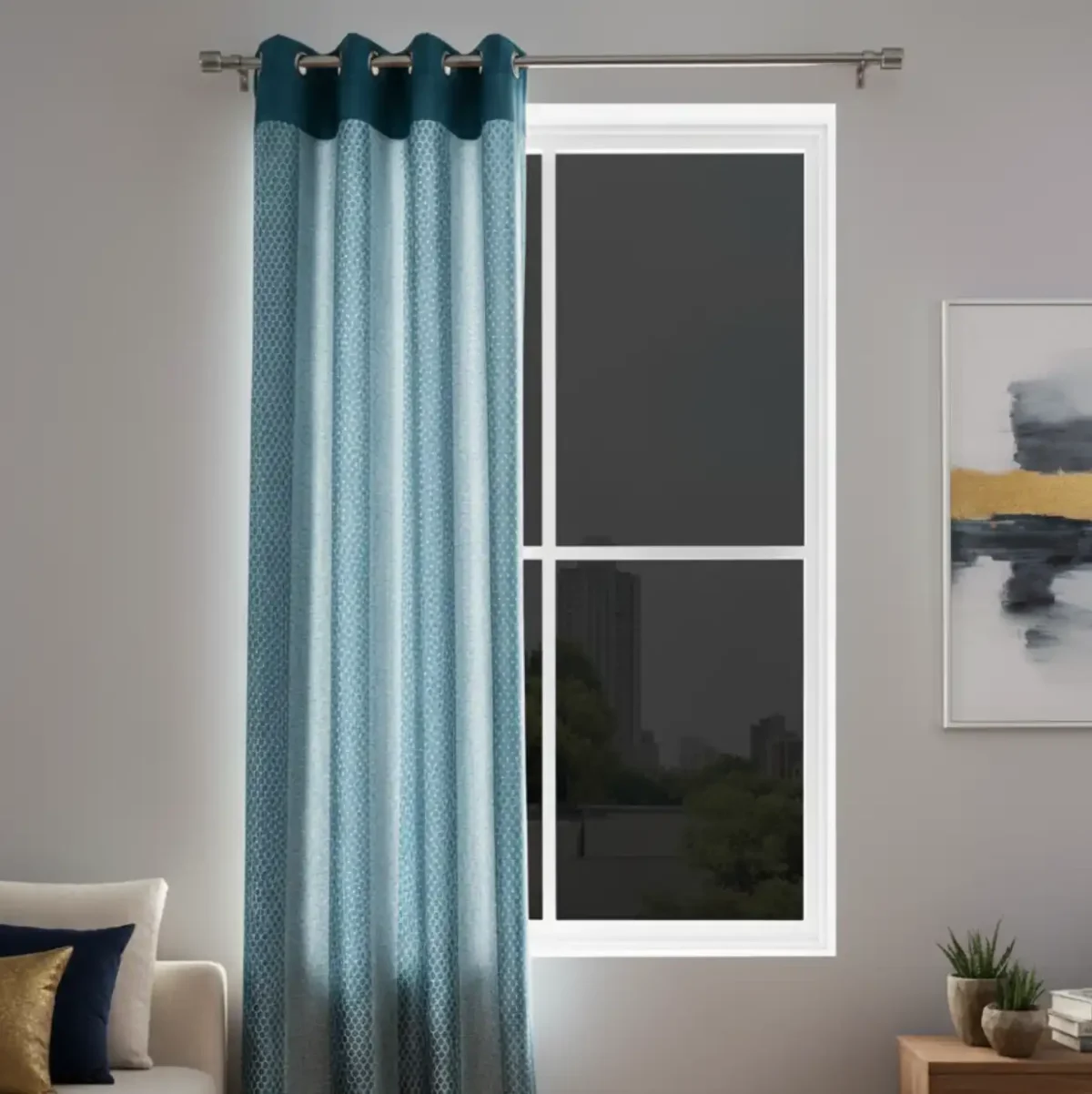 Turquoise & Teal Dual-Tone Geometric Curtains - Image 2