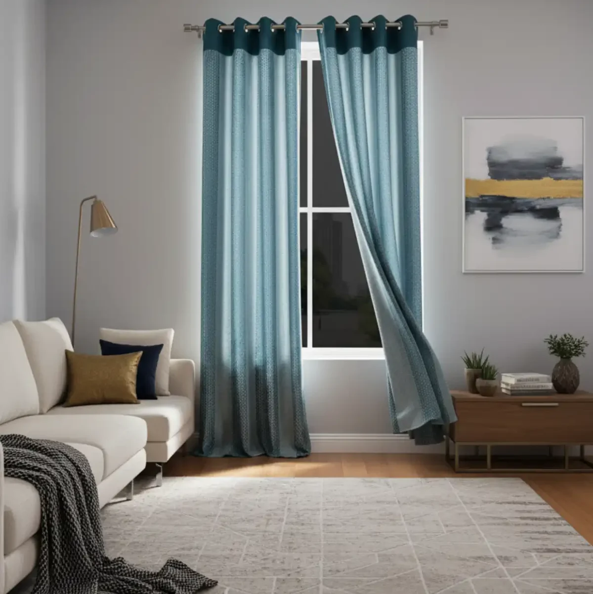 Turquoise & Teal Dual-Tone Geometric Curtains - Image 4
