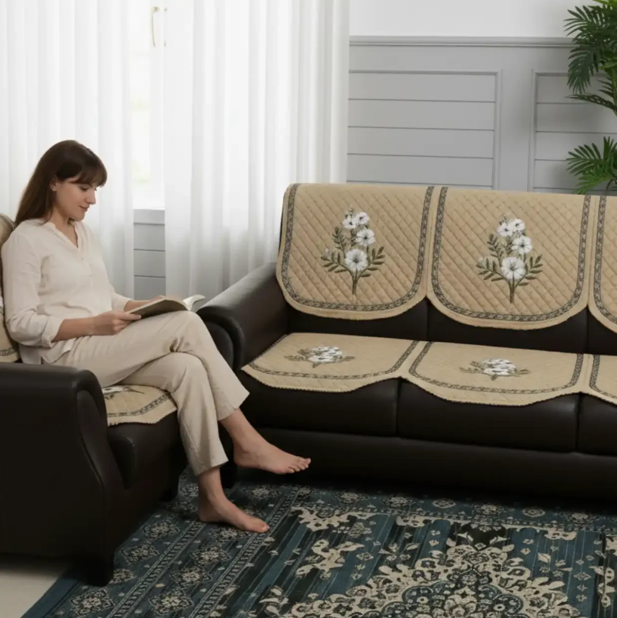 Desert Bloom Quilted Sofa Cover Set - Image 3
