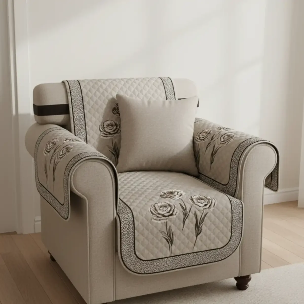 Elegant Rose Quilted Sofa Cover Set - Image 3